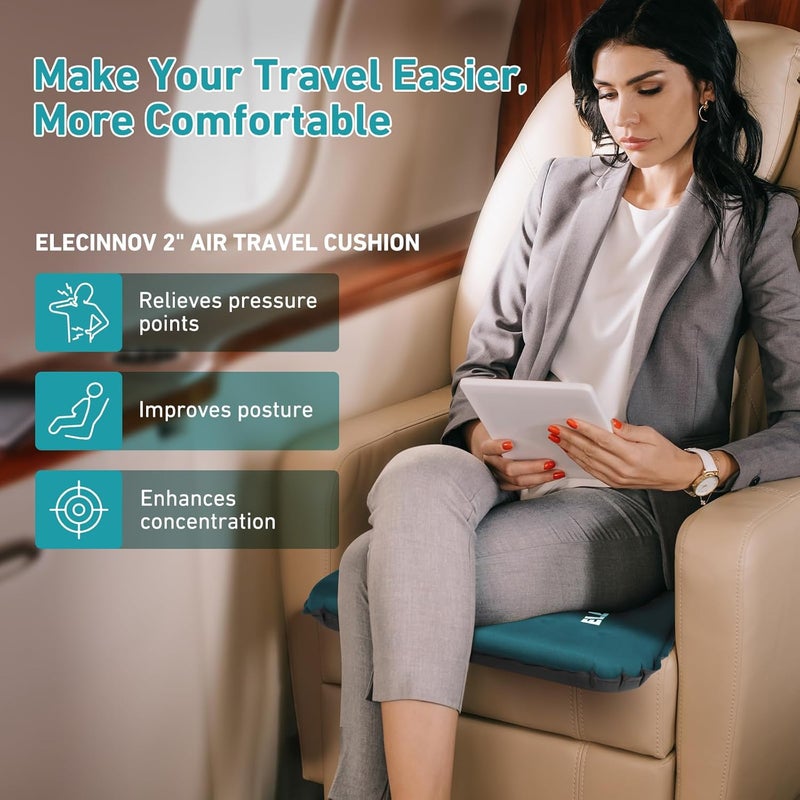 ELECINNOV Inflatable Seat Cushion, Self Inflating Memory Foam Stadium Seat Cushion Lightweight Camping Chair Pad Airplane Cushion for Long Flights Outdoor Travel Bleacher Office Car Backpacking (Blue) - Image 4